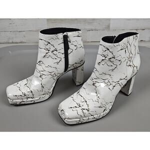 Della Terra Jasper Vegan Square Toe Heeled Ankle Boots White Snow Marble Wmns 6